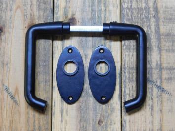 Set of Door Handles with Oval Rosettes - Matt Black - Aluminium