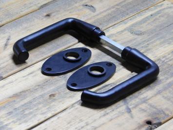 Set of Door Handles with Oval Rosettes - Matt Black - Aluminium