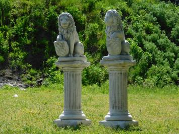 Set of Lions with Shields on Pedestals – 94 cm – Stone