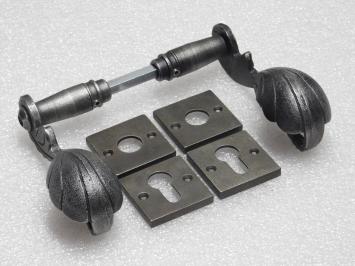 Set Klinken Vienna + Klink- en- Slotrozetten Vierkant - Gietijzer Verzinkt