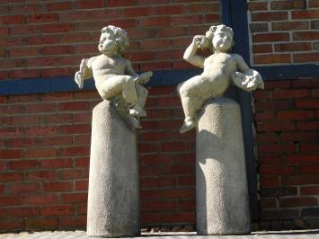 Vintage Set of 2 Putti on Pedestal - 130 cm - Cast Stone