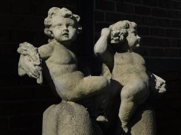 Vintage Set of 2 Putti on Pedestal - 130 cm - Cast Stone