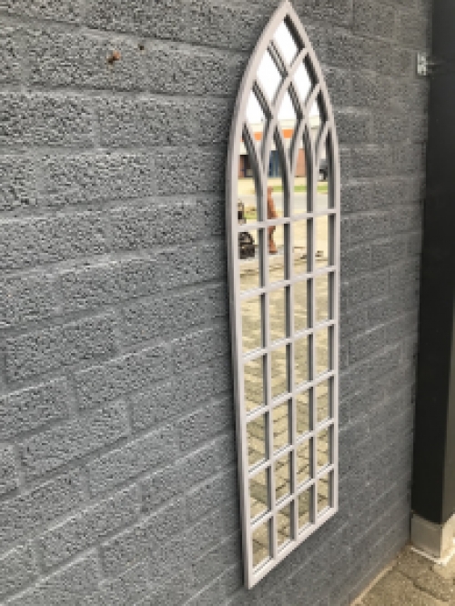 Large Church Window Mirror - Metal Rim - 140 cm x 40 cm