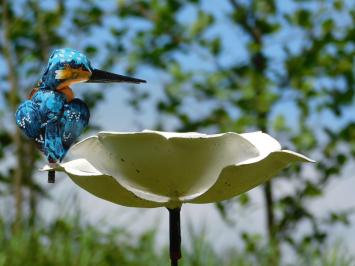 Garden Stick Flower with Kingfisher - Metal - White Garden Flower