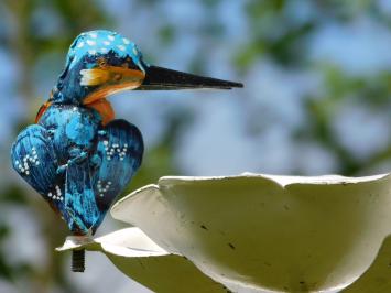 Garden Stick Flower with Kingfisher - Metal - White Garden Flower