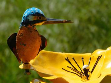 Gartenstab Gelbe Blume mit Eisvogel - Metall