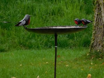 Vogeltränke - Schwarz mit roten Vögeln 2 zu 1 - Gartenstab - Metall