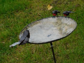 Vogeltränke - Schwarz mit roten Vögeln 2 zu 1 - Gartenstab - Metall
