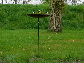 Vogeltränke mit 3 gelben Vögeln - Gartenstab - Metall