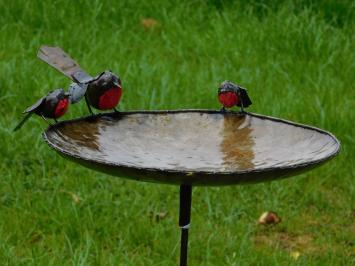 One-off: Bird feeder - bath - 3 Birds Red Black - Handmade