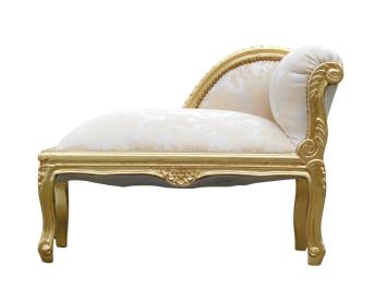 Vintage Baroque-style Chaise Longue – Gold-coloured Wooden Frame – Upholstered in Beige