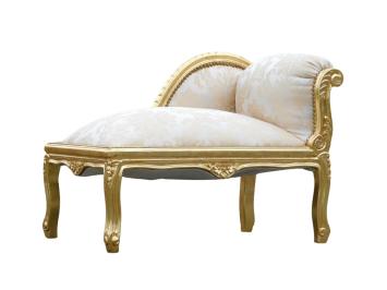 Vintage Baroque-style Chaise Longue – Gold-coloured Wooden Frame – Upholstered in Beige