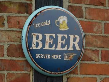 Wandschild ‚'Eiskaltes Bier wird hier serviert‘' - Metall - Rund