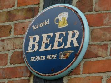 Wandschild ‚'Eiskaltes Bier wird hier serviert‘' - Metall - Rund