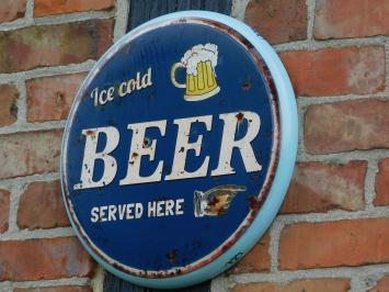 Wandschild ‚'Eiskaltes Bier wird hier serviert‘' - Metall - Rund