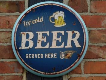 Wandschild ‚'Eiskaltes Bier wird hier serviert‘' - Metall - Rund