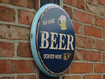Wandschild ‚'Eiskaltes Bier wird hier serviert‘' - Metall - Rund