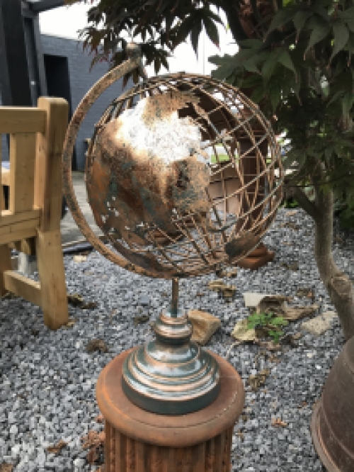 Metalen wereldbol, goud/zwart look, fraai decoratief item, laatste!