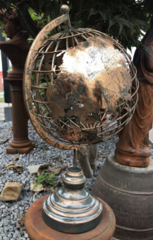 Metalen wereldbol, goud/zwart look, fraai decoratief item, laatste!