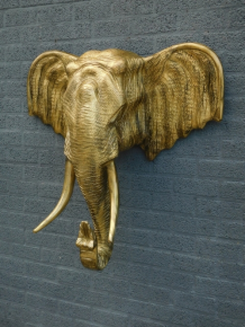 Wandornament Olifantenkop XXL - 105 cm - Goud/Zwart - Polystone